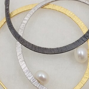 LaLune big Silver Hoops with pearl, 3 finishes: black, rhodium plating or 18 karat gold plating image 8