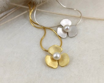 LoRe - small Sterling Silver pendant with white pearl,  rhodium or 18 karat gold plated. Chain included