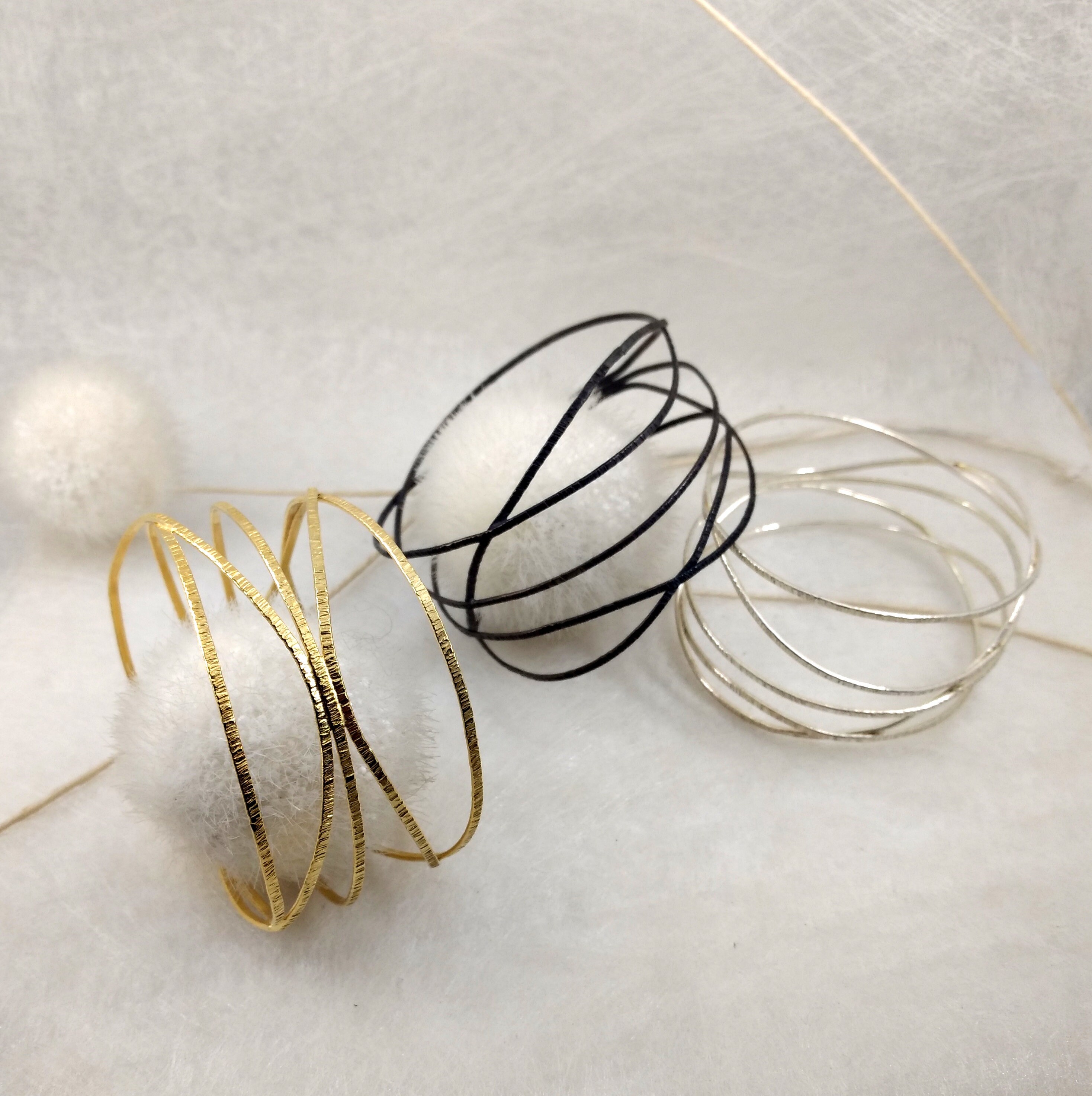 Zusza - Broad Sterling Silver Bangle in 3 Finishes: Silver, Black
