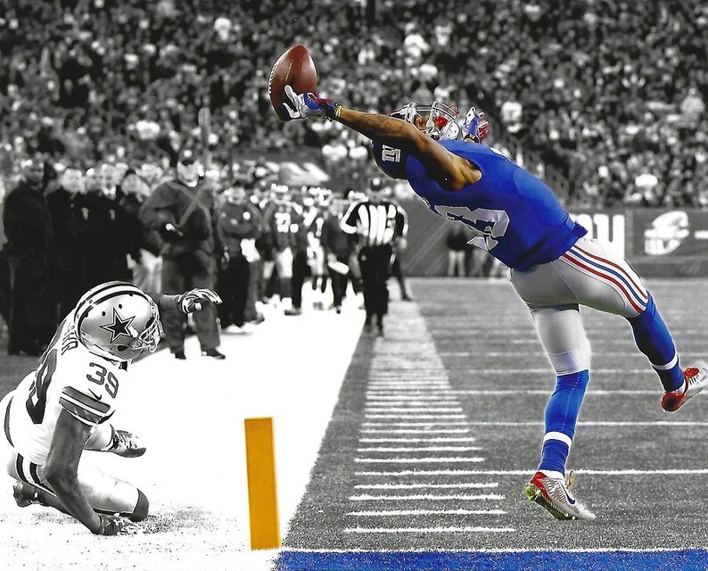 Odell Beckham Jr New York Giants one handed amazing catch unsigned 8x10 photo