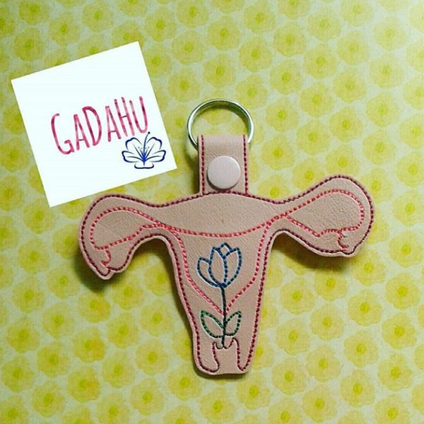 Uterus with flower Key Fob Snap Tab Embroidery Design 4X4 size.