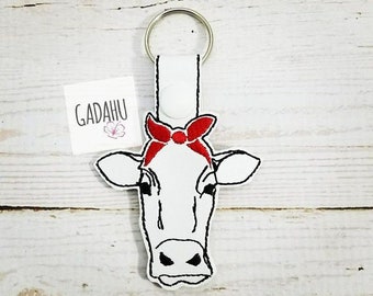 Cow with Bandana Snap tab Key Fob ITH Embroidery Design