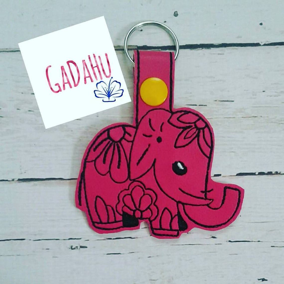Elephant Key Fob Snap Tab Embroidery Design 4X4 Size Etsy