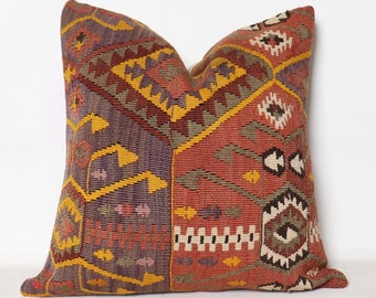 Kilim Pillow,Primitive Pillow,Sofa Seat Brown,Shabby Chic Cushion Cushion Cover,Case,bohemian pillow case, Knitted Throw,Floral Throw