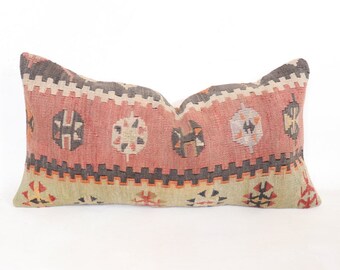 Lumbar kilim pillow.60x30 .24x12 inc.Primitive Pillow Sofa Seat Blue shabby chic cushion knitted throw long pillow cover,decorative .