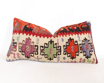 Lumbar kilim pillow.60x30 .24x12 inc.Primitive Pillow Sofa Seat Blue shabby chic cushion knitted throw long pillow cover,decorative .