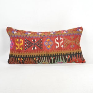 Lumbar kilim pillow.60x30 .24x12 inc.Primitive Pillow Sofa Seat Blue shabby chic cushion knitted throw long pillow cover,decorative .