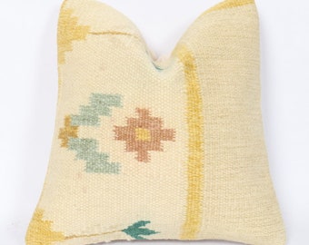 Sumak  Kilim Pillow, Sofa Pillow, Throw Pillow, 16x16 Naturel, Kilim Pillow, Striped Kilim Pillow, Ethnic Pillow, Cushion Cover, Case 16