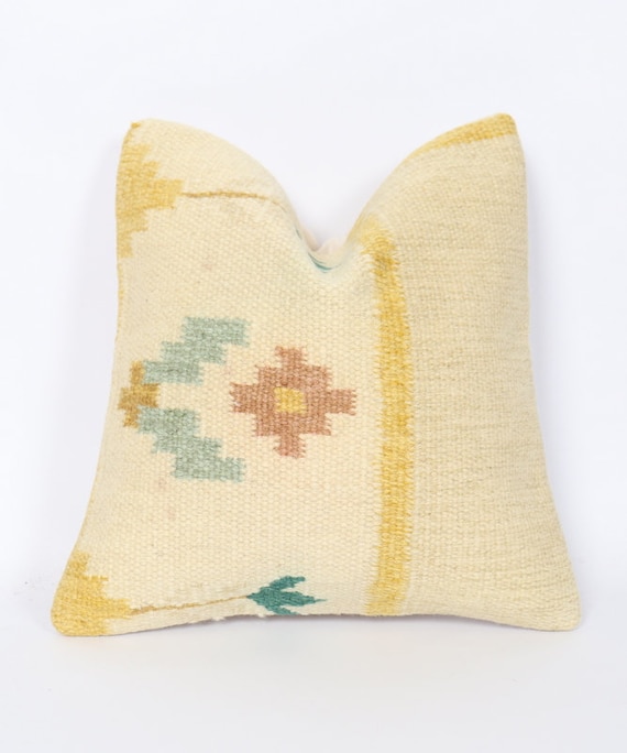 Sumak  Kilim Pillow, Sofa Pillow, Throw Pillow, 16x16 Naturel, Kilim Pillow, Striped Kilim Pillow, Ethnic Pillow, Cushion Cover, Case 16