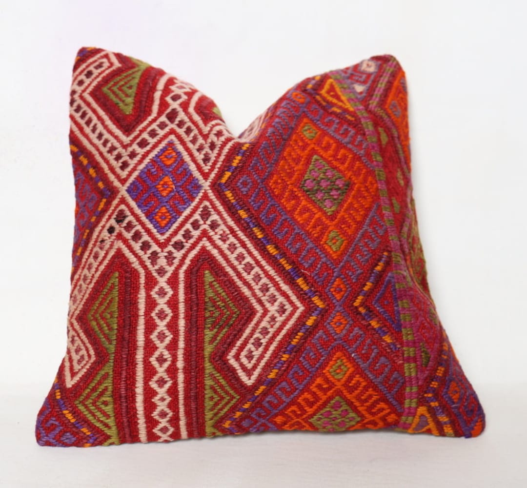 Bohemian Kilim Pillow, Sofa Pillow, Throw Pillow, 16x16 Naturel, Kilim
