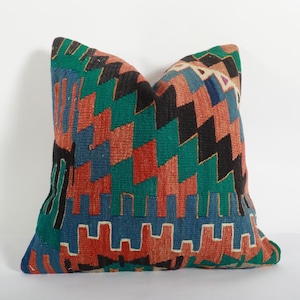 Cojín kilim, cojín de 60x60 cm. Cojín rústico de 24x24 cm, asiento de sofá marrón, cojín shabby chic, manta de punto, manta floral, funda de cojín. A112