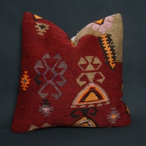 Decorative Kilim Pillow, 16x16 Turkish Kilim Pillow, Anatolian Pillow, Vintage Kilim Pillow Case, Bohemian Pillow, Sofa Pillow,Accent Pillow