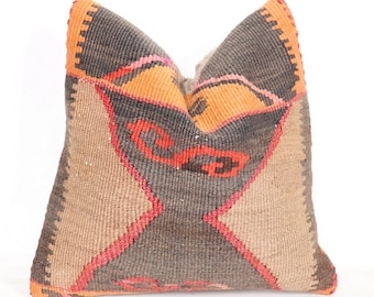Taie d'oreiller turque, housse de coussin kilim, taie d'oreiller ethnique, taie d'oreiller kilim, tissé à la main, coussin, oreiller 16 x 16, taie d'oreiller aztèque