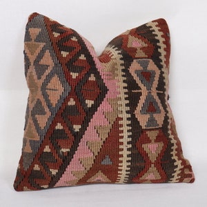 Turkish Pillow Cover, Kilim Cushion Cover, Ethnic Pillow Case, Kilim Pillow Cover, Handwoven, Throw Pillow, Pillow 16x16, Aztec Pillow Case