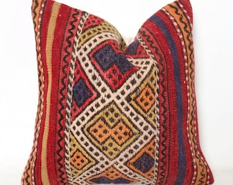 Taie d'oreiller turque, housse de coussin kilim, taie d'oreiller ethnique, taie d'oreiller kilim, tissé à la main, coussin, oreiller 16 x 16, taie d'oreiller aztèque