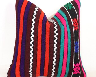 Taie d'oreiller turque, housse de coussin kilim, taie d'oreiller ethnique, taie d'oreiller kilim, tissé à la main, coussin, oreiller 16 x 16, taie d'oreiller aztèque