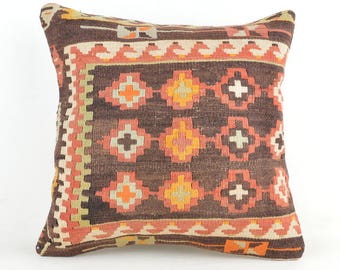 Almohada Boho Kilim, Almohada de sofá, Almohada de tiro, 16x16 Naturel, Almohada Kilim, Almohada Kilim a rayas, Almohada étnica, Funda de cojín, Estuche 16