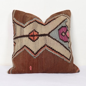 kilim pillow, 60x60 pilow .24x24 inc.Primitive Pillow, Sofa Seat Brown,shabby chic cushion, knitted throw.floral throw, cushion cover,Kilim