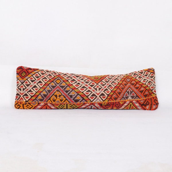 Kilim pillow Primitive Pillow Sofa Seat Brown shabby chic cushion knitted throw .20x65 cm.  8x26 inch ,long pillow case. colorful Cover
