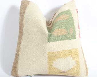 Turkish Pillow Cover, Kilim Cushion Cover, Ethnic Pillow Case, Kilim Pillow Cover, Handwoven, Throw Pillow, Pillow 16x16, Aztec Pillow Case