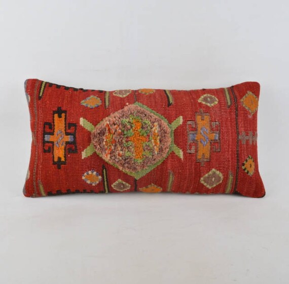 Lumbar kilim pillow.60x30 .24x12 inc.Primitive Pillow Sofa Seat Blue shabby chic cushion knitted throw long pillow cover,decorative .