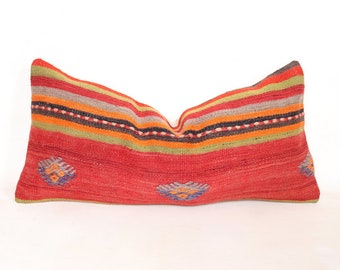 Lumbar kilim pillow.60x30.24x12 inc.Primitive Pillow Sofa Seat Blue shabby chic cushion knitted throw long pillow cover,decorative ,L202