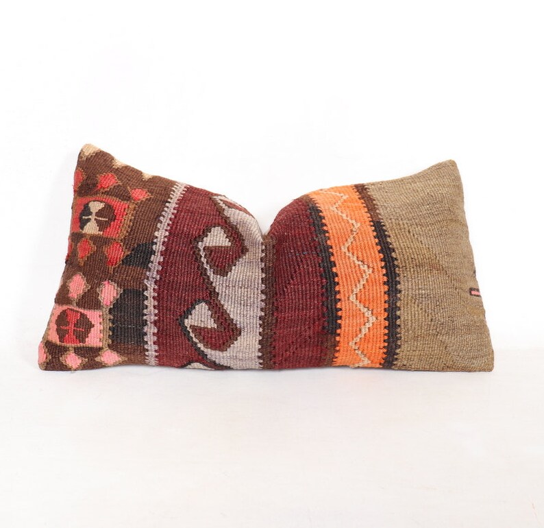 Lumbar kilim pillow.60x30 .24x12 inc.Primitive Pillow Sofa Seat Blue shabby chic cushion knitted throw long pillow cover,decorative .