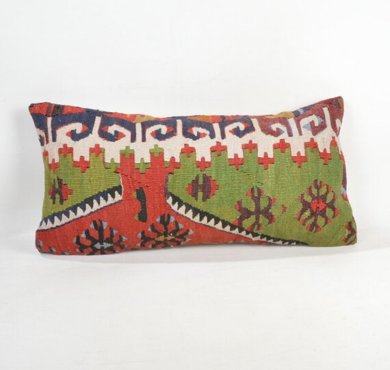 Lumbar kilim pillow.60x30 .24x12 inc.Primitive Pillow Sofa Seat Blue shabby chic cushion knitted throw long pillow cover,decorative .