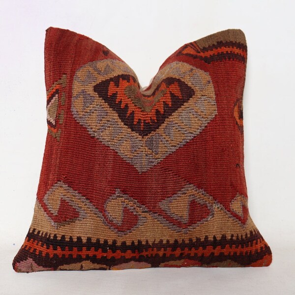 Kilim Pillow,Sofa Pillow, Throw Pillow, 16x16 Naturel, Kilim Pillow, Striped Kilim Pillow, Ethnic Pillow, Cushion Cover, Christmas gift,