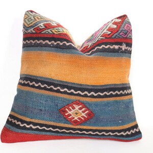 Turkish Pillow Cover, Kilim Cushion Cover, Ethnic Pillow Case, Kilim Pillow Cover, Handwoven, Throw Pillow, Pillow 16x16, Aztec Pillow Case