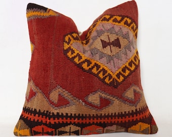 Oreiller kilim, coussin de canapé, coussin, naturel 16 x 16, oreiller kilim, oreiller kilim rayé, coussin ethnique, housse de coussin, cadeau de Noël,