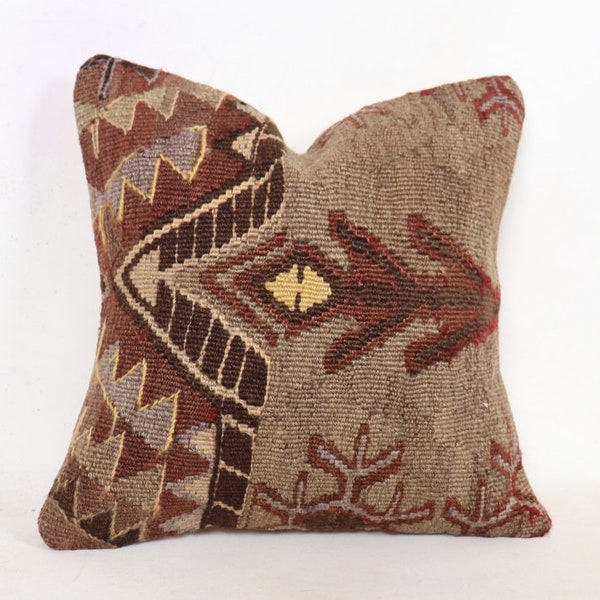 kilim pillow Primitive Pillow Sofa Seat Brown shabby chic cushion knitted throw. anatolian pillow case, Ö-2