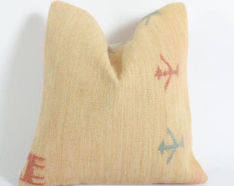 Decorative Kilim Pillow, 16x16 Turkish Kilim Pillow, Anatolian Pillow, Vintage Kilim Pillow Case, Bohemian Pillow, Sofa Pillow,Accent Pillow