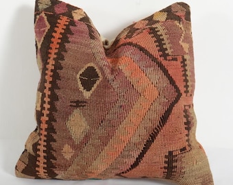 16x16 Kilim Pillow, Turkish Kilim Pillow, Decorative Kilim Pillow, 40x40 cm Cushion Cover, Vintage Kilim Pillow, Kilim Pillow Case, Pillow
