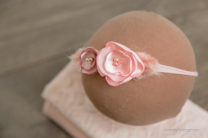Pink set newborn photography prop pink wrap and headband baby girl pink stretch wrap and tieback ready to ship.