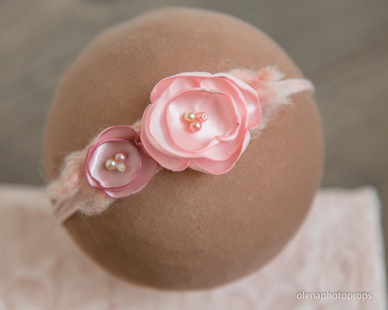 Pink set newborn photography prop pink wrap and headband baby girl pink stretch wrap and tieback ready to ship.