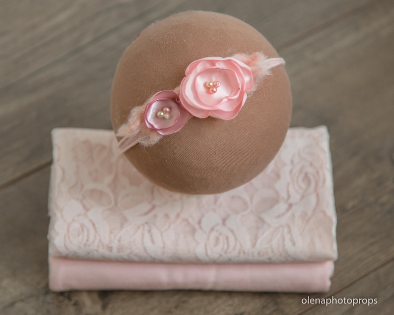 Pink set newborn photography prop pink wrap and headband baby girl pink stretch wrap and tieback ready to ship.
