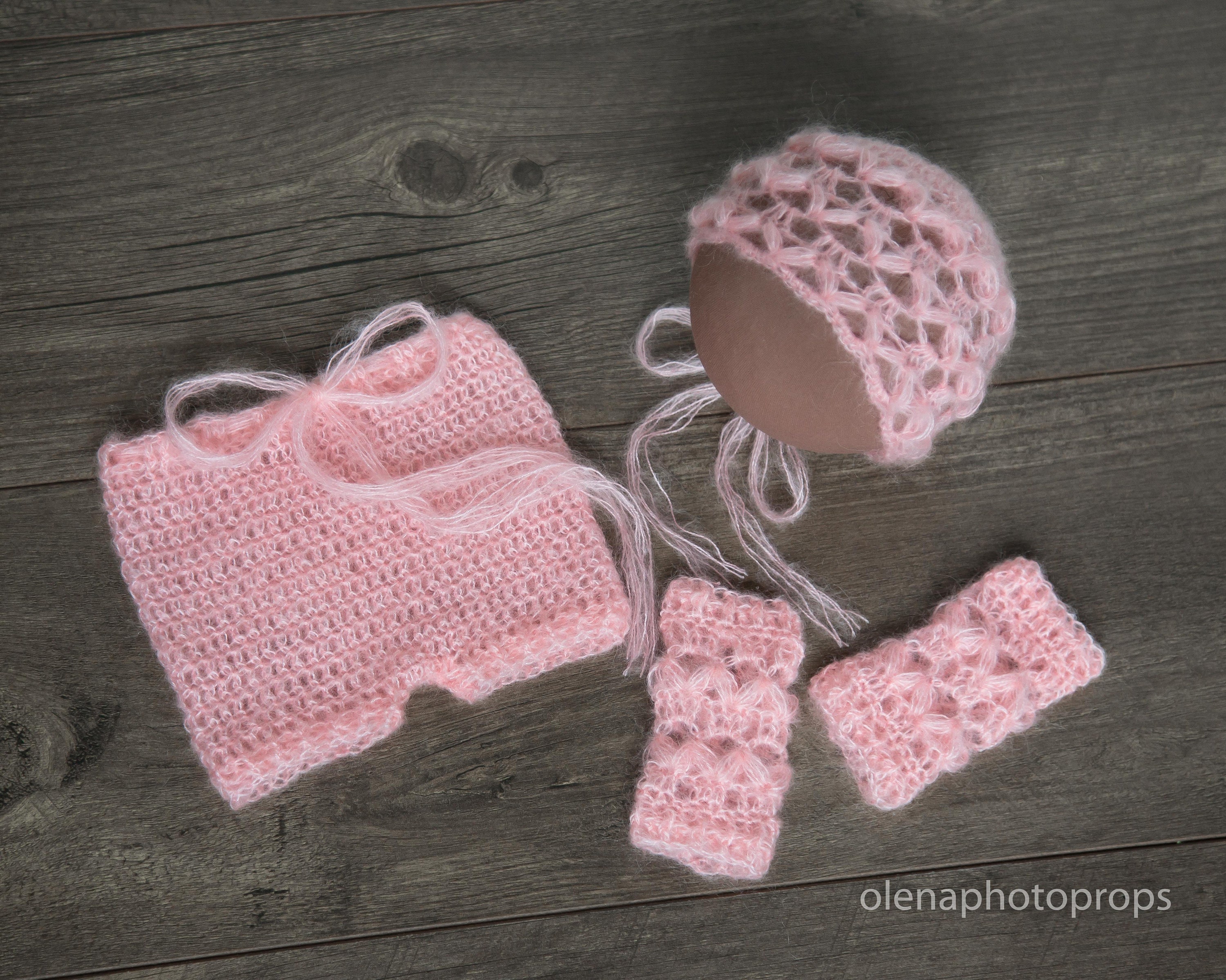 Crochet mohair baby bonnet and shorts set.Photography Props Baby Crochet Hat