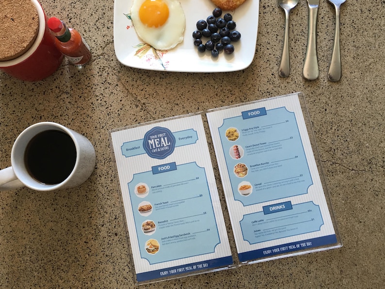 Three Toy Restaurant Menus for Kids Kitchen Pretend Play Etsy