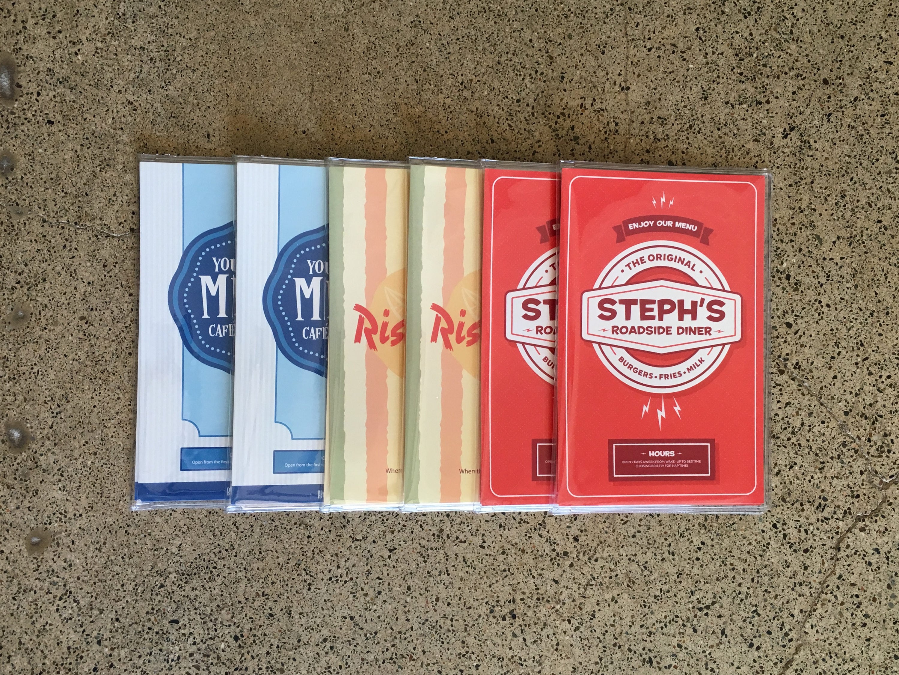 Six Toy Restaurant Menus for Kids Kitchen Pretend Play Etsy