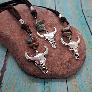 Western Steer Longhorn Necklace, Western Jewelry for Women, Southwest Cow Skull Necklace, Cowgirl Rodeo Ranch Necklace, Western Gift Women