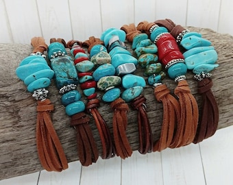 Turquoise & Leather Cowgirl Bracelet, Southwestern Jewelry, Western Turquoise Bracelet, Burning Man Festival, New Mexico, Western Jewelry