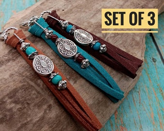 Set of 3 Western Purse Charms, Western Gift, Southwest Fringe Tassel Keychain, Boho Cowgirl Zipper Pull, Southwestern Rodeo Car Accessory