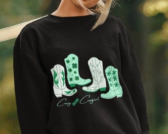 Irish Crazy Cowgirl Sweatshirt, Western Rodeo Fashion, St Patricks Day, Cowboy Boots Southwest  Hoodie, Shamrock Clover Ireland Plus Size