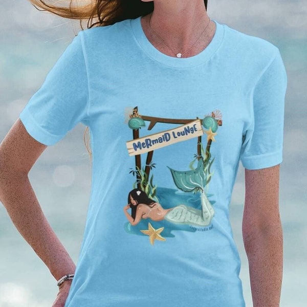 Mermaid TShirt, Mermaid Top, Beach Shirts for Women, Boho Beach Ocean Mermaid Blouse, Mermaid Lover Gift, Blue Mermaid Tee, Key West Florida