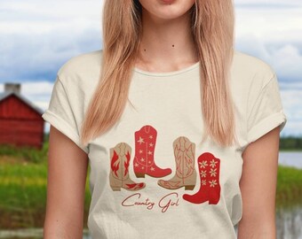 Western Country Girl Shirt, Boho Red Cowgirl Boots Shirt, Western Wear Top Women, Southwest Rodeo Fashion, Nashville Country Music City