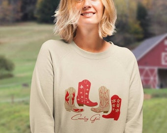 Western Country Girl Sweatshirt, Cowgirl Rodeo Hoodie, Red Cowboy Boots Top, Southwest Ranch Hoodie, Plus Size Cowgirl Sweatshirt, Nashville