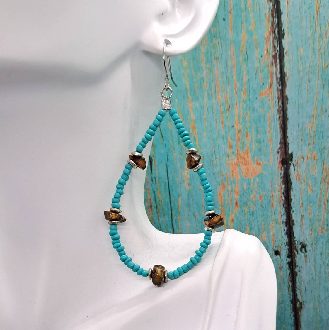 Western Beaded Turquoise Earrings Native American Style Seed - Etsy