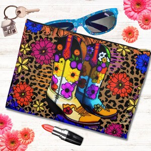 Retro Floral Print Western Make Up Travel Bag, Boho Cowgirl Cosmetic Pouch, Western Gift Women, Southwest Jewelry Accessory Toiletry Bag
