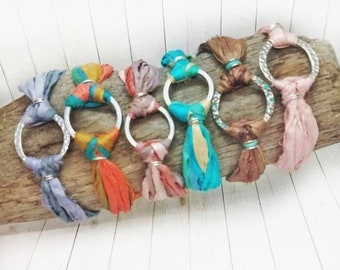 Silk Fabric Bracelet, Grey Textile Bracelet, Brown Beach Bracelet, Birthday Jewelry Gift, Summer Festival Fashion, Boho Jewelry for Women